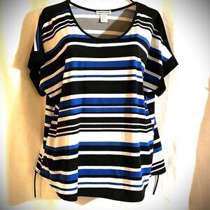 Womens Carol Rose Shirt Size 1X Blue Black & White Striped
